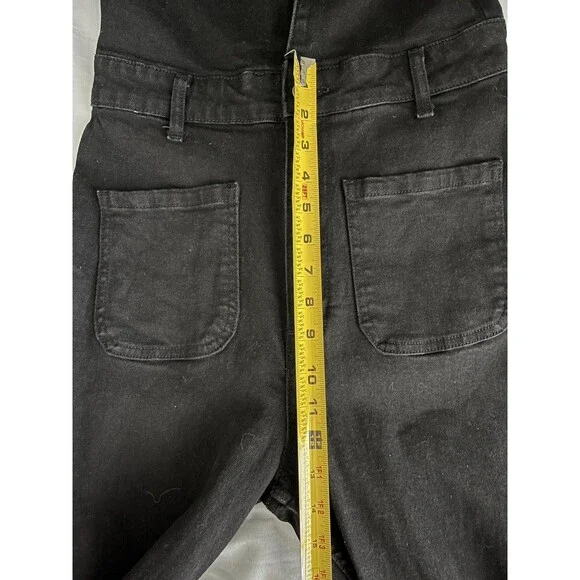 Nasty Gal Black Deep Plunging V Neck Denim Boilersuit Jumpsuit Edgy Grunge Sz 8 - Picture 13 of 15